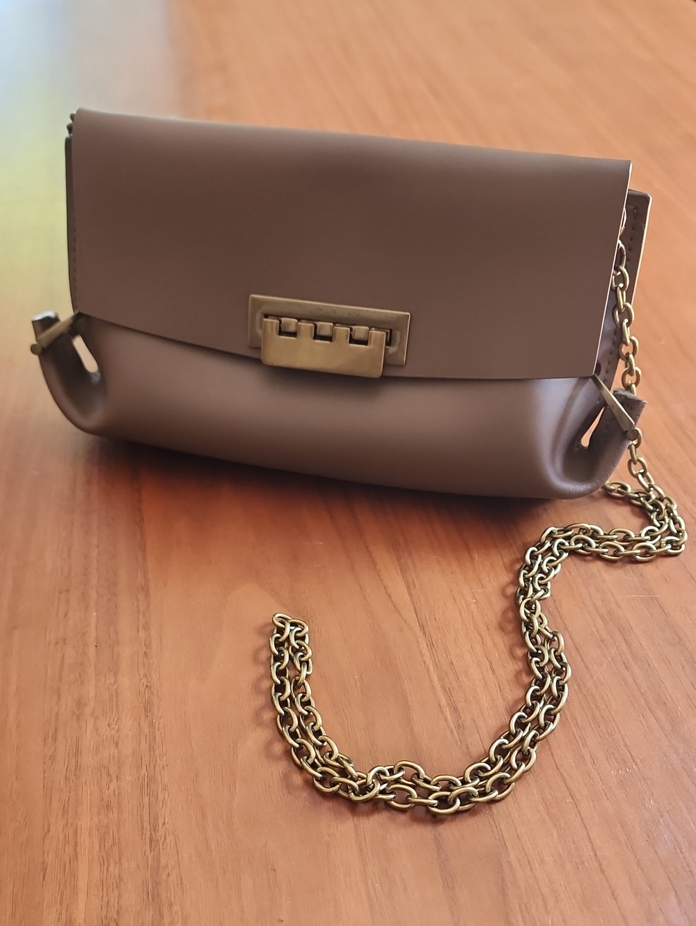 ZAC Zac Posen Eartha Iconic Convertible Crossbody Bag Taupe Gold Chain